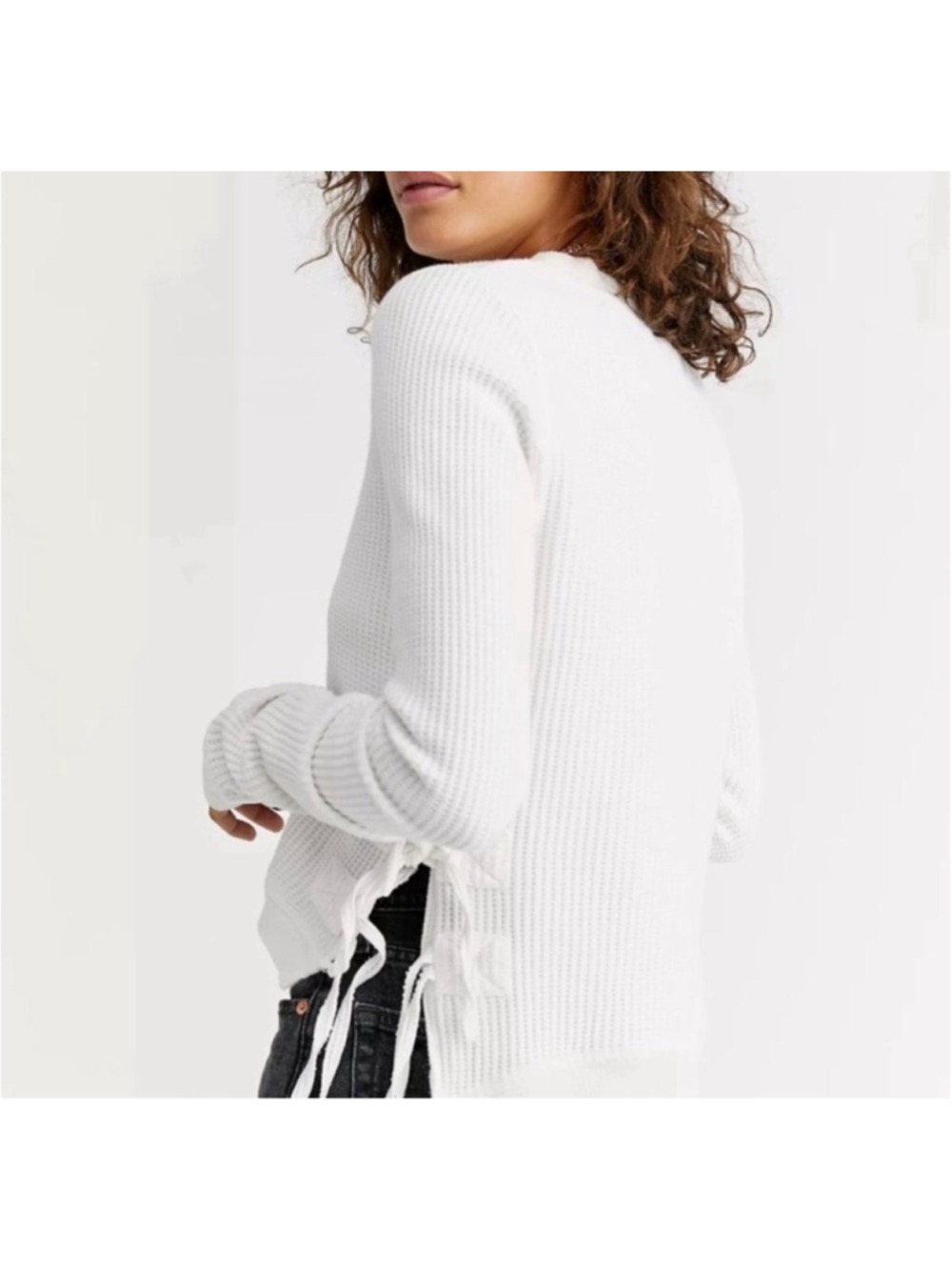 Free People FP One Cropped Interlaken thermal long sleeve top White Medium